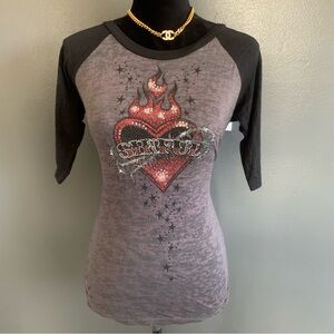Sinful Women's Black and Gray Heart Graphic Tee